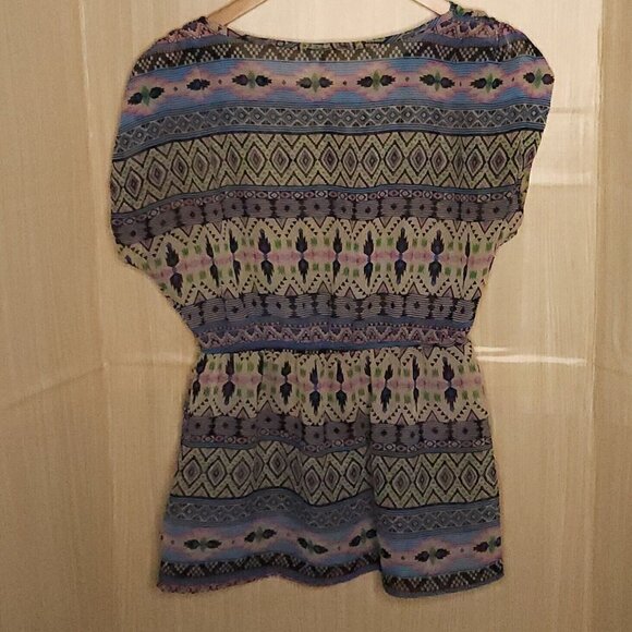 Francesca's Southwestern Sheer Silky Tunic Blouse - Picture 2 of 4